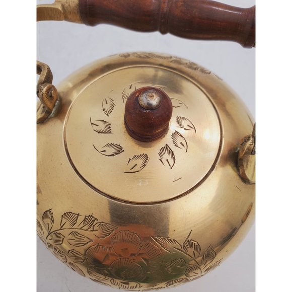 Vintage Brass Decorative Teapot Wooden Handle - Picture 4 of 10